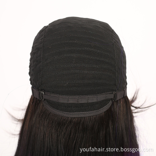 Brazilian 100% Human Hair Straight Full Machine Made Wig Remy Hair for Black Women Ombre 1b Purple Color Non Lace Wig with Bangs